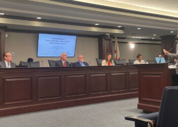 Colin Polsky, director of Florida Atlantic University's Center for Environmental Studies, speak to the Florida Senate’s Select Committee on Resiliency. (Nathan Crabbe photo)