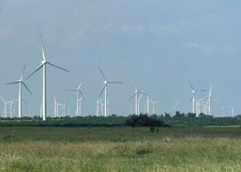 A wind farm in Nolan County, Texas. (Trougnouf, CC BY 4.0, via Wikimedia Commons)