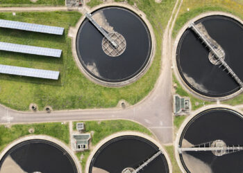 An aerial view of a wastewater treatment plant. (iStockphoto image)
