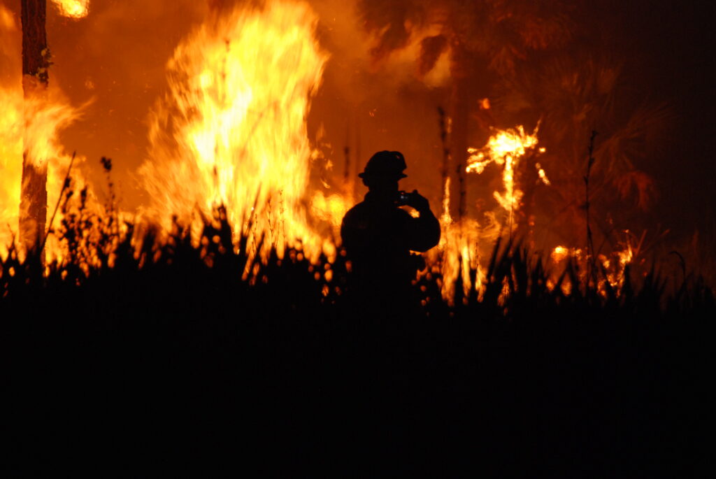 A wildfire at Florida Panther National Wildlife Refuge. (U.S. Fish and Wildlife Service Southeast Region, Public domain, via Wikimedia Commons)