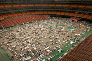 The Astrodome in Houston with approximately 2,000 evacuees following Hurricane Katrina. (FEMA photo/Andrea Booher)