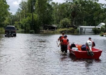 Coast Guard teams conduct rescue operations in Jacksonville, in 2017 following Hurricane Irma. (U.S. Department of Homeland Security photo via Wikimedia Commons)