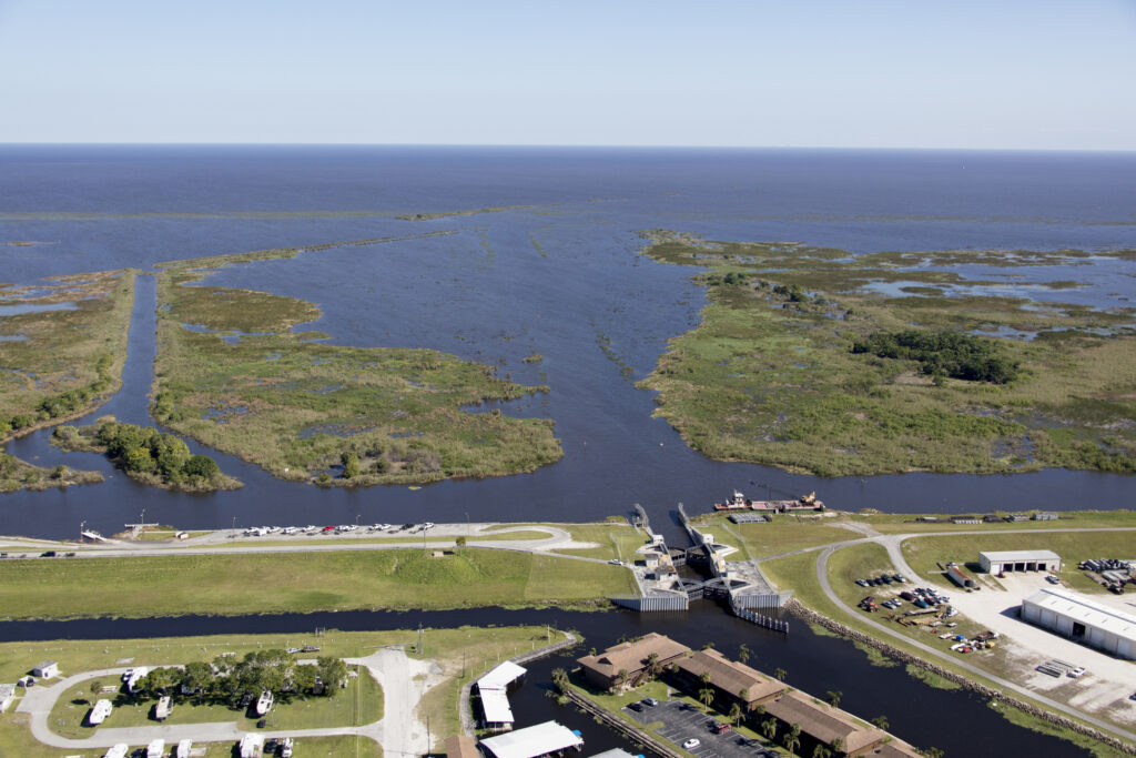 Aerial photograph of the Clewiston Locks on Lake Okeechobee. (iStockphoto image)