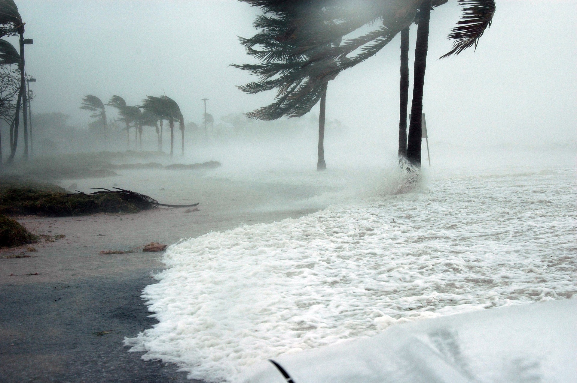 Water fills a beach during a storm