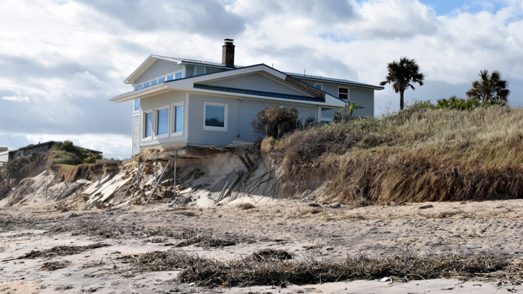 Damage caused by Hurricane Matthew hitting the east coast of Florida in 2016. Storms, tides and rising sea levels are swallowing up chunks of beach along Florida's coastline. (iStock image)