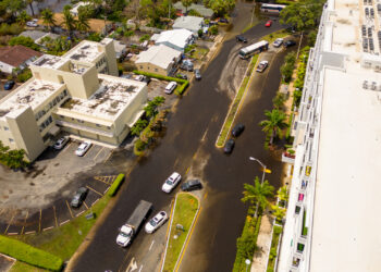 An aerial photo shows flooding in downtown Fort Lauderdale in the aftermath of record rainfall on April 13. (iStock image)