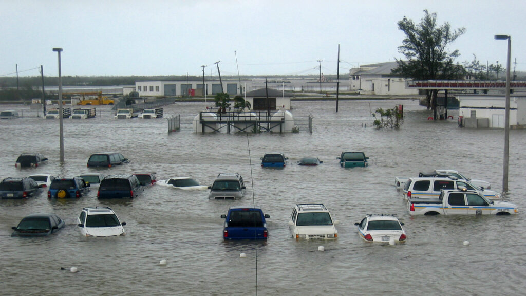 A parking lot at Naval Air Station Key West is flooded after being hit by Hurricane Wilma in 2005. (U.S. Navy photo by Lt. Cmdr. Brian Riley via Wikimedia Commons)