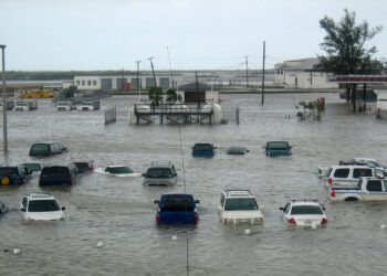 A parking lot at Naval Air Station Key West is flooded after being hit by Hurricane Wilma in 2005. (U.S. Navy photo by Lt. Cmdr. Brian Riley via Wikimedia Commons)
