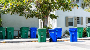 Trash cans and recycling bins line a street in Key West. (iStock image)
