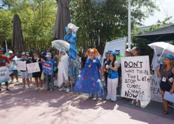 A protest of the Keystone XL pipeline with the theme of "Under the Sea" was held in 2013 in Miami Beach by 350 South Florida, a group focused on reducing the carbon emissions that cause climate change. (Photo by Giovanni Bonelli)