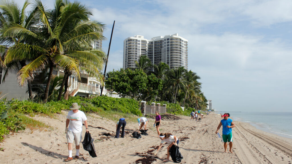 People picking up trash on Fort Lauderdale Beach during the annual Ocean Conservancy International Coastal Cleanup. (iStock image)