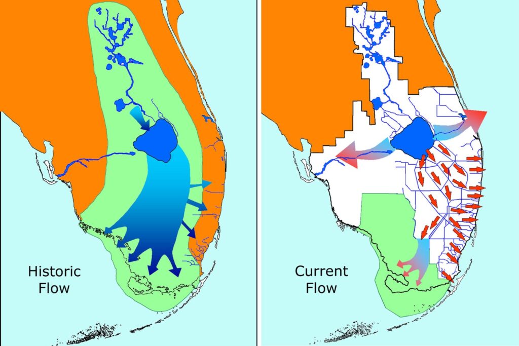 Everglades restoration is aimed at restoring key historic attributes of the river of grass, especially water quality, storage and flow. It is projected to take many decades to complete. (Maps courtesy of Everglades National Park)