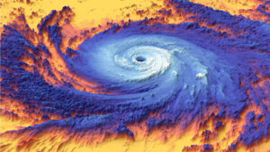 Satellite data illustrates the heat signature of Hurricane Maria above warm surface water in 2017. (NASA)