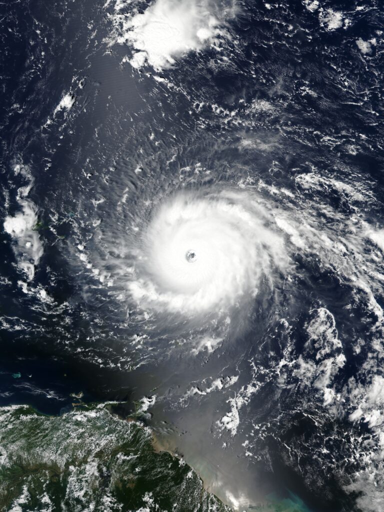 Hurricane Irma at peak intensity on September 5, 2017 as it approaches the Leeward Islands. (VIIRS image captured by NOAA’s Suomi NPP satellite, Public domain, via Wikimedia Commons)