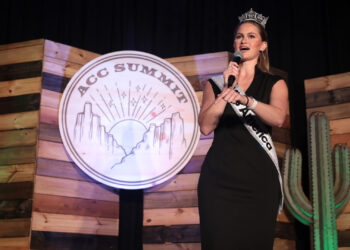 Miss America 2023 Grace Stanke speaks with attendees at the American Conservation Coalition's 2023 Summit in Salt Lake City, Utah. (Gage Skidmore, CC BY-SA 2.0, via Wikimedia Commons)