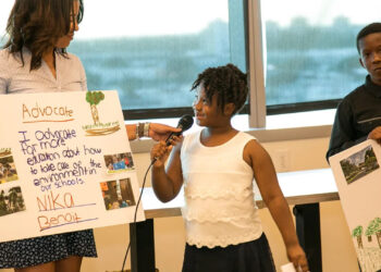 Graduates of the youth portion of Catalyst Miami's climate justice training, CLEAR, give their presentations. (Credit: Catalyst Miami)