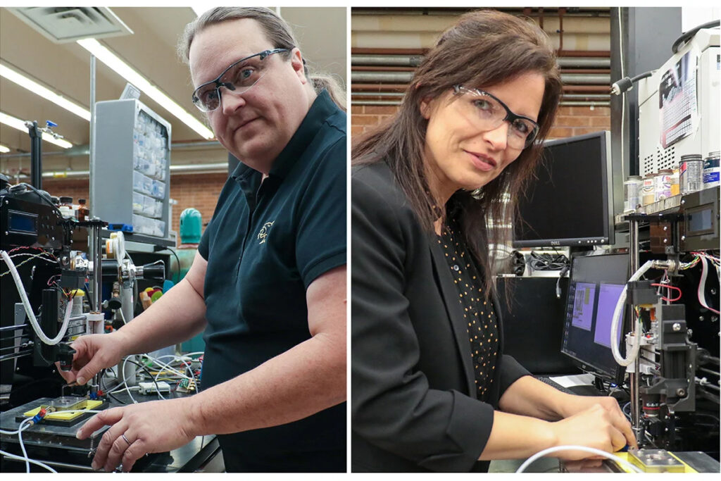 UCF researchers Richard Blair (left) and Laurene Tetard (right) are long-time collaborators and have developed new methods to produce energy and materials from the harmful greenhouse gas, methane. (UCF photo)