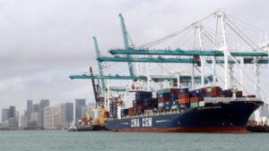 A container ship at PortMiami (Gary Bembridge, CC BY 2.0, via Wikimedia Commons)