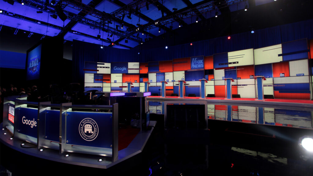 The stage at a Republican debate held in 2016 (Gage Skidmore, CC BY-SA 2.0, via Wikimedia Commons)