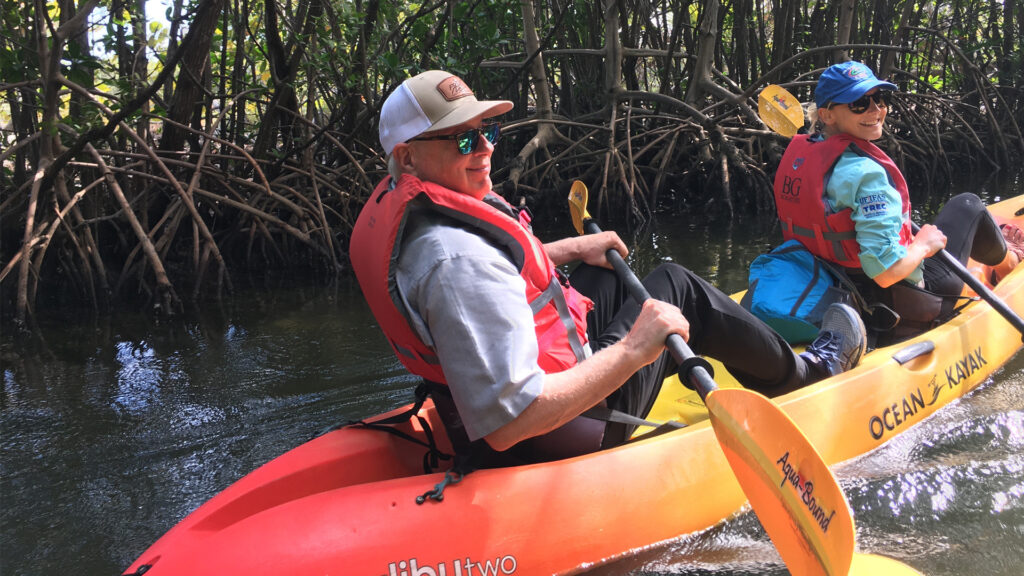 Scott Angle and Ashley Smyth paddle in Oleta River State Park. (UF/IFAS)