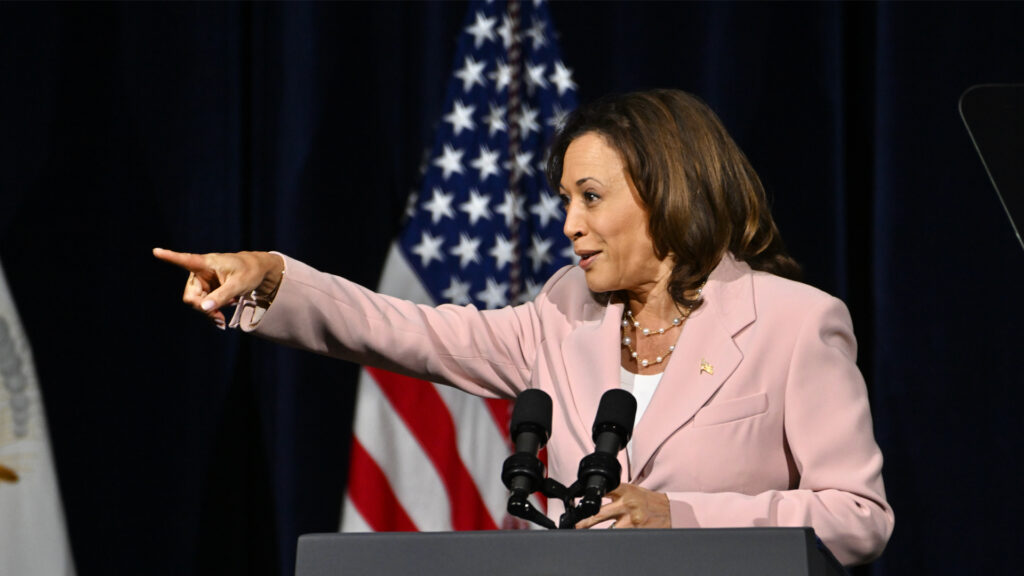 Vice President Kamala Harris makes an announcement about climate change July 14 in Baltimore. (Maryland GovPics, CC BY 2.0, via Wikimedia Commons)