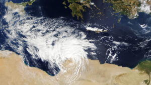 A NASA satellite captured this image of Storm Daniel on Sept. 10 as it made landfall in northeastern Libya. (NASA)