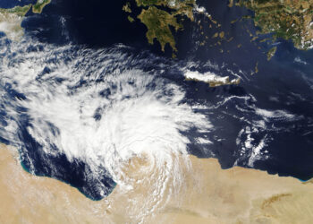 A NASA satellite captured this image of Storm Daniel on Sept. 10 as it made landfall in northeastern Libya. (NASA)