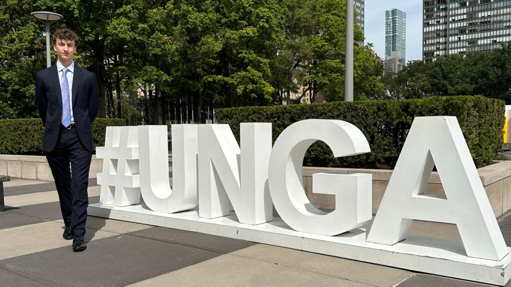 Will Charouhis outside the United Nations General Assembly at the U.N. headquarters in New York City. (Submitted photo)