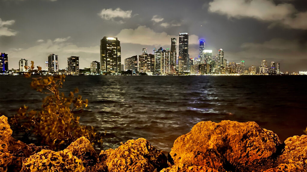 Downtown Miami as seen from the shores of Key Biscayne. (Rob Olivera, CC BY 2.0, via Wikimedia Commons)