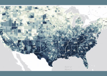 A detailed map of the United States’ vulnerability to environmental hazards was released by the Environmental Defense Fund and Texas A&M University. (The U.S. Climate Vulnerability Index; Mapbox/ OpenStreetMap)