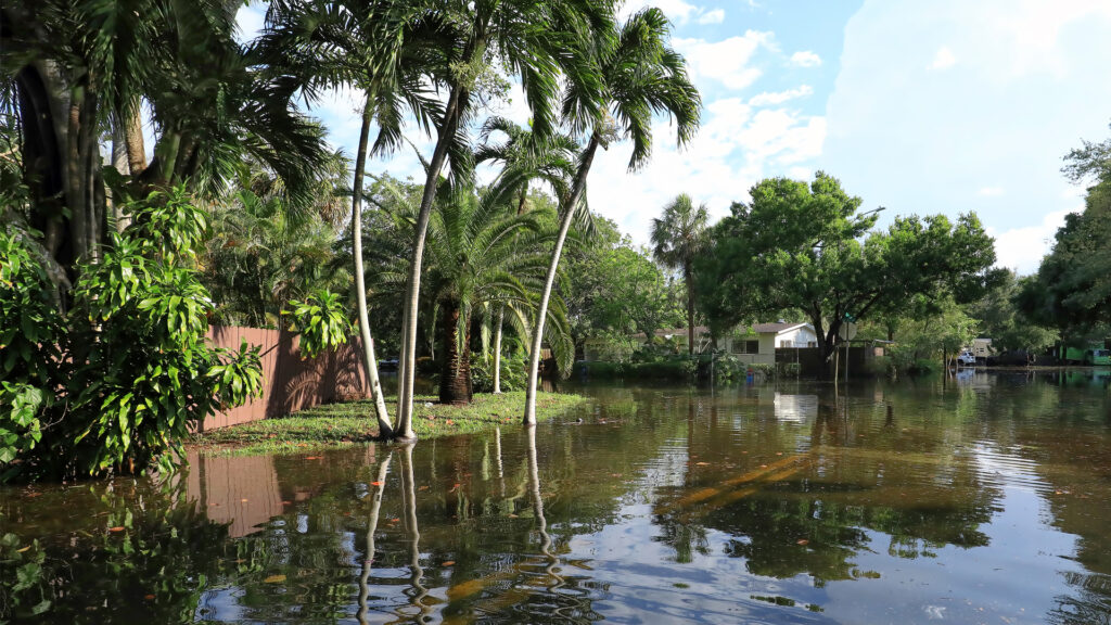 Flooding in a Fort Lauderdale neighborhood after historic rainfall in April 2023 (iStock image)