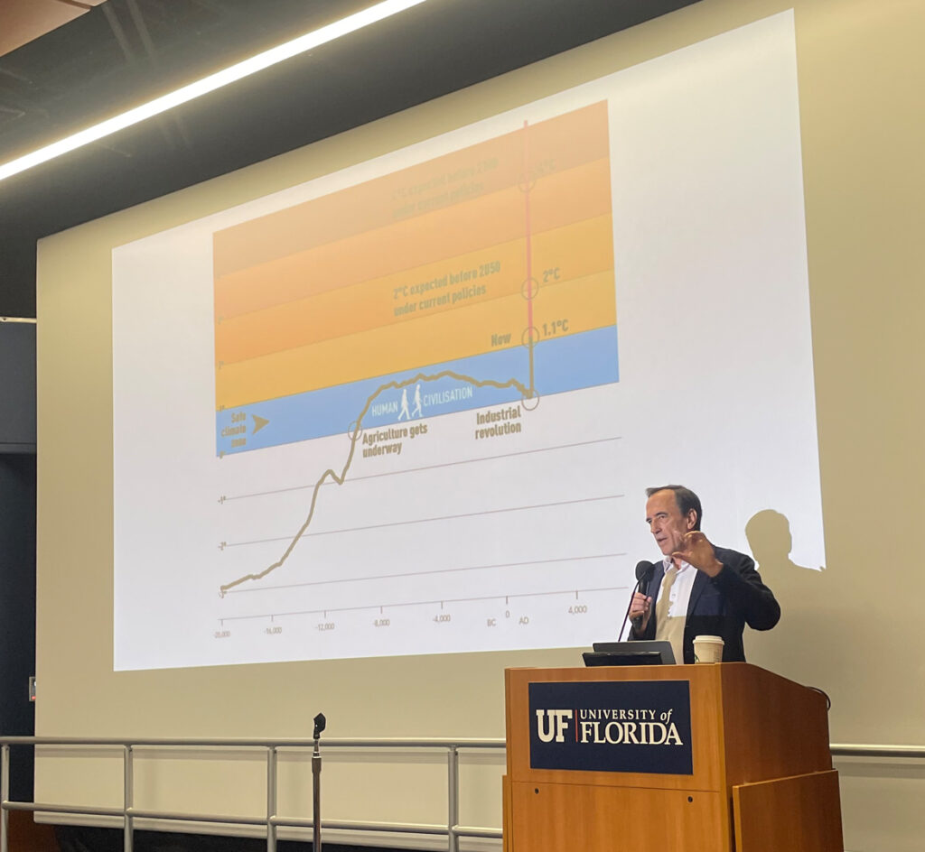 Climate journalist Jeff Goodell speaks Wednesday at the University of Florida in Gainesville. (Nathan Crabbe photo)