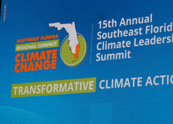A sign at the 15th Annual Southeast Florida Climate Leadership Summit, held in Miami Beach (Naomi van Boose photo)