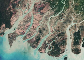 A satellite image of the Irrawaddy Delta in Myanmar (Contains modified Copernicus Sentinel data, CC BY-SA 3.0 IGO, via Wikimedia Commons)
