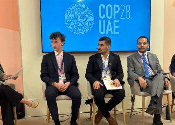 Will Charouhis, a 17-year-old climate activist from Miami, takes part in a panel discussion at COP28 in Dubai. (Submitted image)