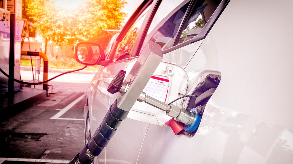 A vehicle being fueled by compressed natural gas. (iStock image)