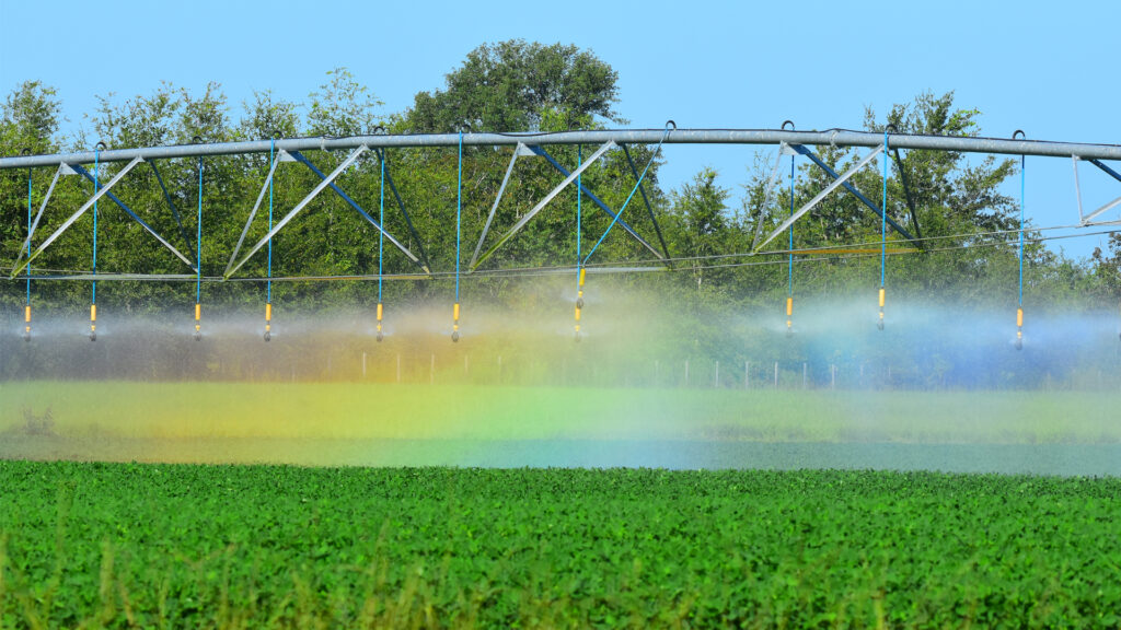 Circular irrigation in use on crops in Madison County − a water-intensive system that relies on groundwater pumping. (iStock image)