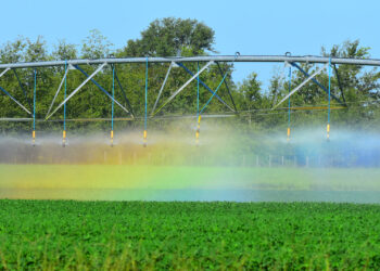 Circular irrigation in use on crops in Madison County − a water-intensive system that relies on groundwater pumping. (iStock image)