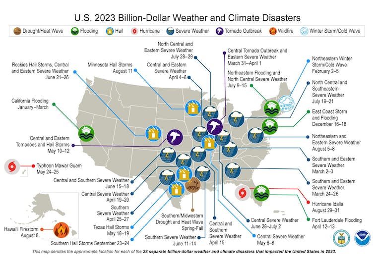 2023’s billion-dollar disasters. (NOAA)