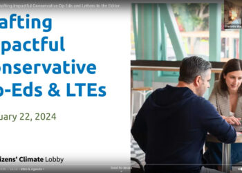 A screenshot from the Citizens’ Climate Lobby webinar, “Crafting Impactful Conservative Op-Eds and Letters to the Editor,” (Citizens’ Climate Lobby)