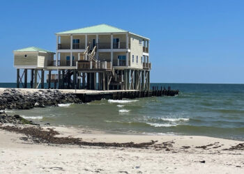 A house on Dauphin Island has been stranded out in the Gulf, as the beaches around it erode away. (Carrie Stevenson, UF/IFAS Extension)