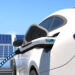 A 3D illustration of an electric car charging and solar panels (iStock image)