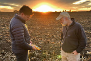 Geoff Ellis, on the right, doing field work in Nebraska looking for sources of naturally occurring hydrogen. (Photo credit: Geoff Ellis, United States Geological Society)
