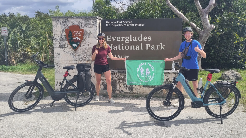 Climate Tours founder Heather Noreen and her son, Alexander Bonte, at Everglades National Park as they start a bike tour up the East Coast (Submitted image)