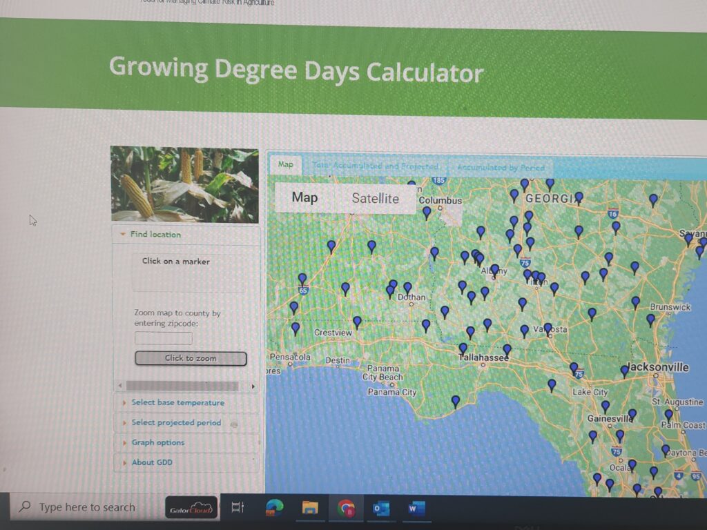 The Growing Degree Days Calendar, which is part of the Climate Indicators Tool. (Brad Buck, UF/IFAS)
