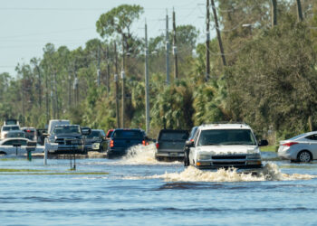 Vehicles pass through flooded streets in Florida. (iStock image)