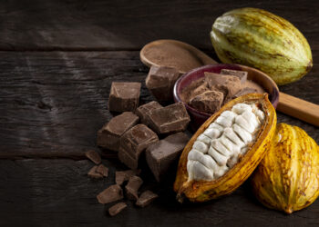 Cocoa with chocolate pieces and chocolate powder on a table (iStock image)