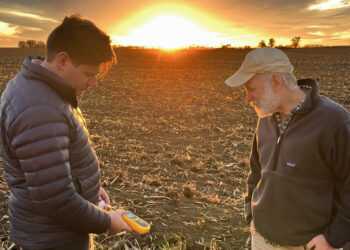 Geoff Ellis, on the right, doing field work in Nebraska looking for sources of naturally occurring hydrogen. (Photo credit: Geoff Ellis, United States Geological Society)
