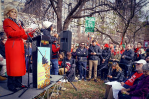 Actress and longtime activist Jane Fonda speaks at a climate rally in 2019 in Washington, D.C. (Ted Eytan, CC BY-SA 2.0, via Wikimedia Commons)