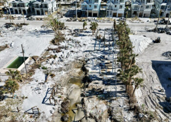 An ariel view of the structural damage on Southwest Florida’s Estero Island in the aftermath of Hurricane Ian. (Photo credit: Ryan Sloan, Florida Atlantic University)